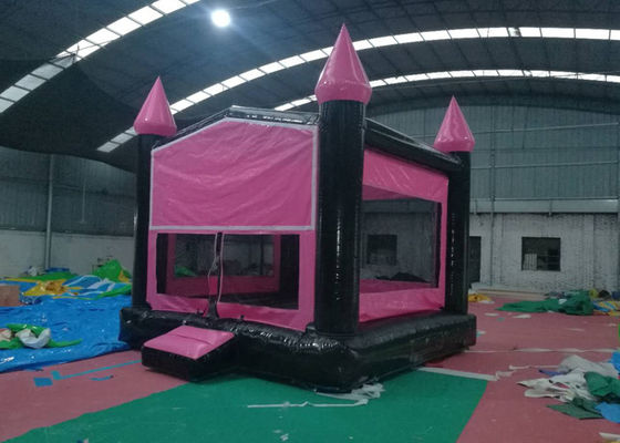 Pink And Black Castle Inflatable Bounce House Easy Deformation SGS Approved